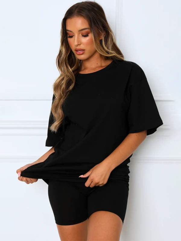 Solid Color Casual T-shirt  & Shorts Two-piece Sets kakaclo