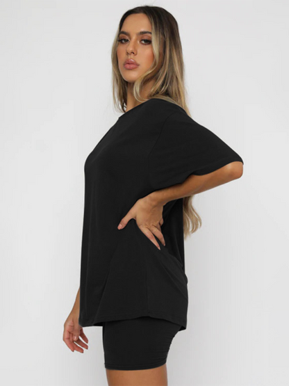 Solid Color Casual T-shirt  & Shorts Two-piece Sets kakaclo