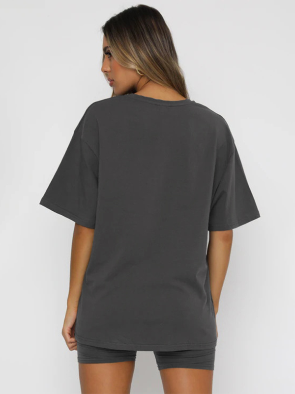 Solid Color Casual T-shirt  & Shorts Two-piece Sets kakaclo