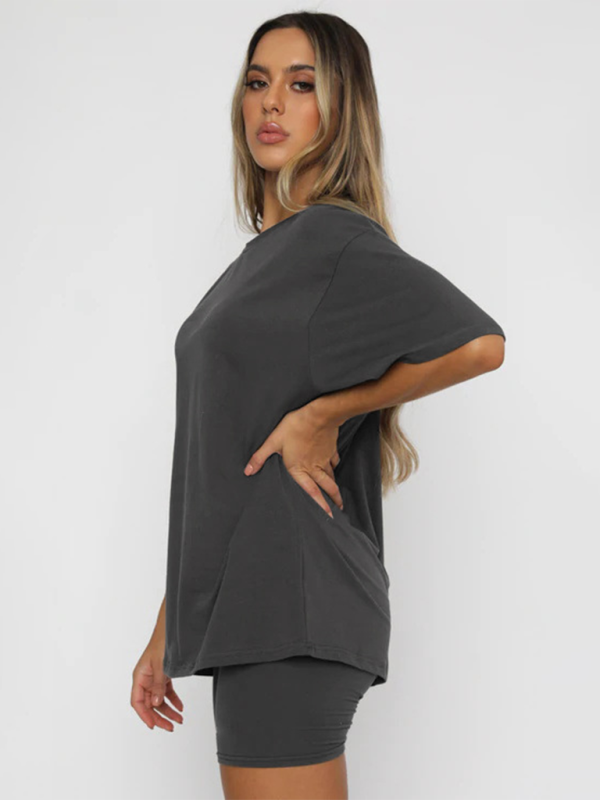 Solid Color Casual T-shirt  & Shorts Two-piece Sets kakaclo