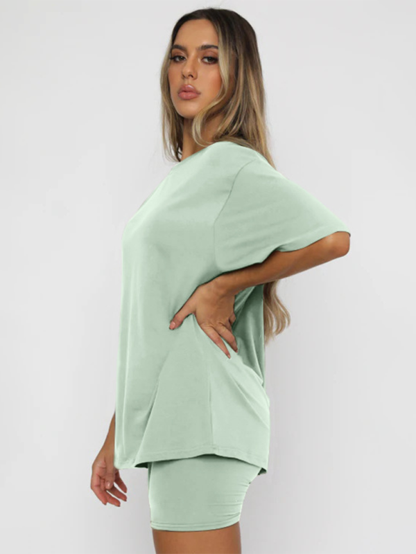 Solid Color Casual T-shirt  & Shorts Two-piece Sets kakaclo