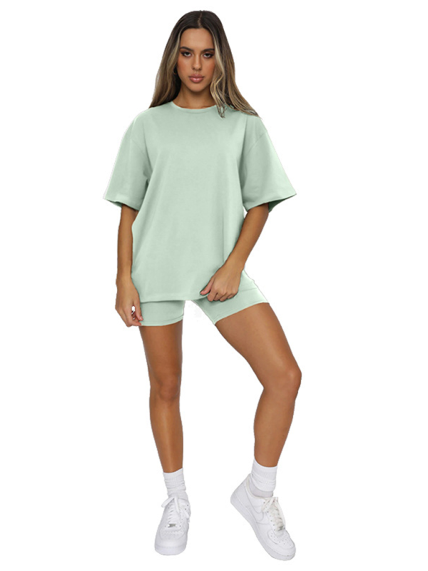 Solid Color Casual T-shirt  & Shorts Two-piece Sets kakaclo
