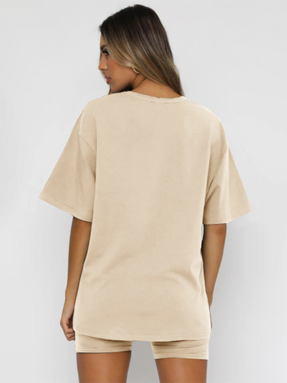 Solid Color Casual T-shirt  & Shorts Two-piece Sets kakaclo