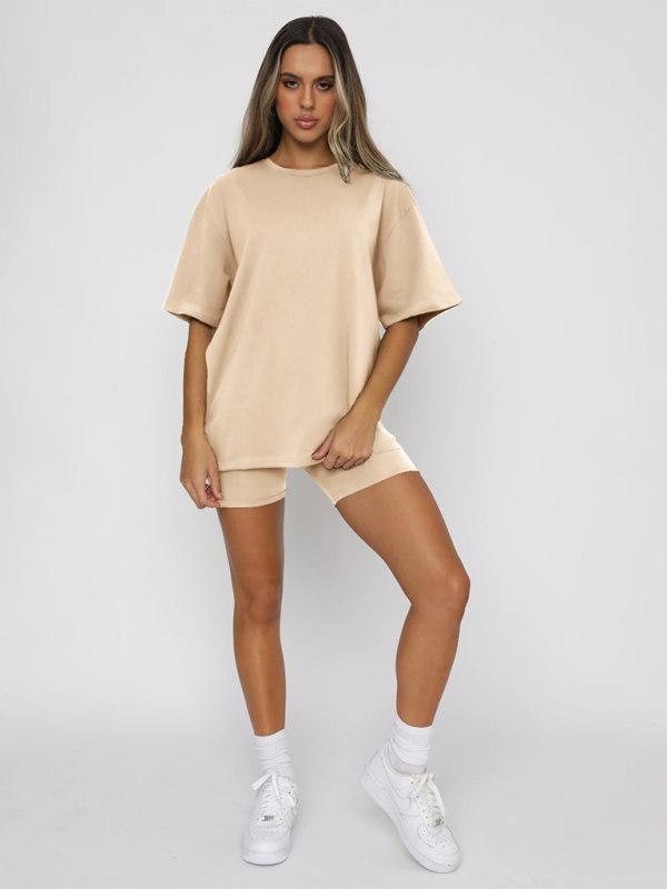 Solid Color Casual T-shirt  & Shorts Two-piece Sets kakaclo