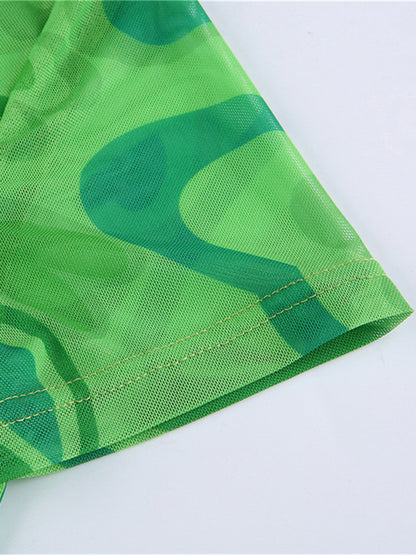 Sheer And Stretchy Mesh Hearts All Over Cropped Top kakaclo