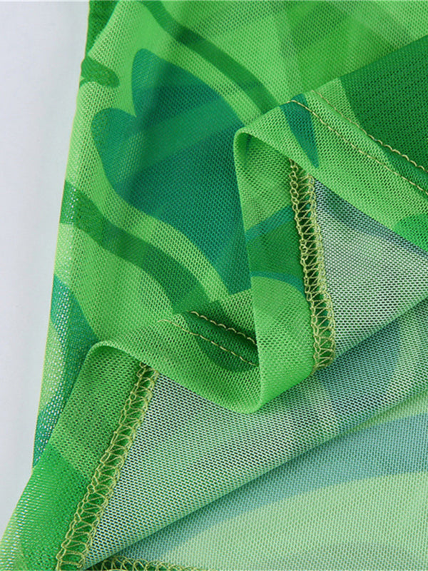 Sheer And Stretchy Mesh Hearts All Over Cropped Top kakaclo