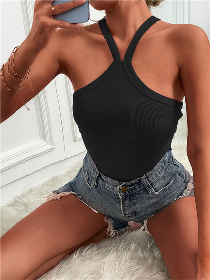 Solid Color Cross Neck Tank Top kakaclo