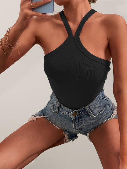 Solid Color Cross Neck Tank Top kakaclo