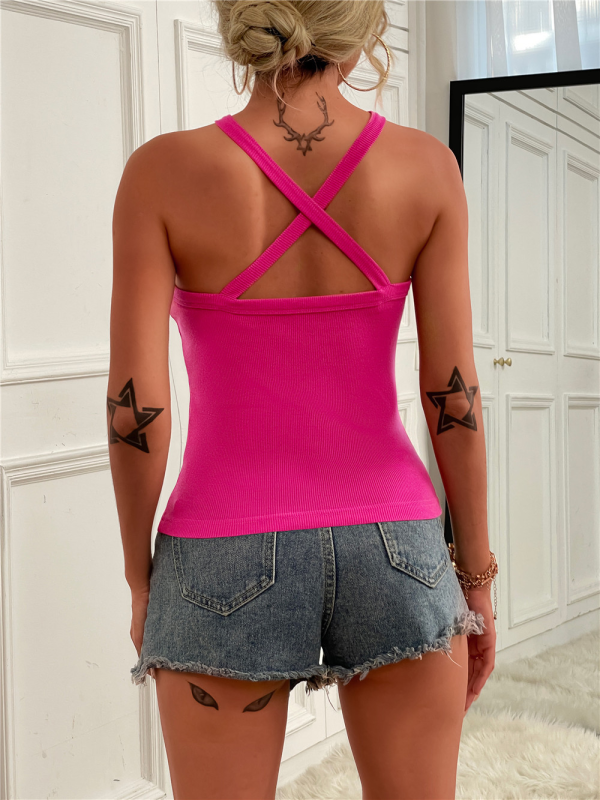 Solid Color Cross Neck Tank Top kakaclo