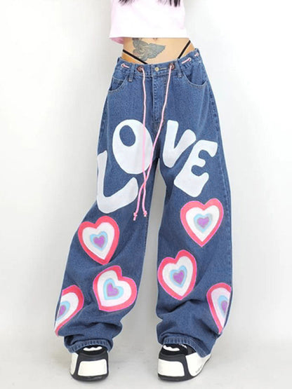 Baggy Freedom Print Jeans kakaclo