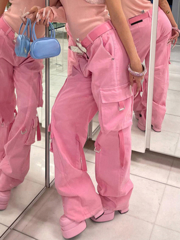Solid Color Multi Pockets Cargo Pants kakaclo
