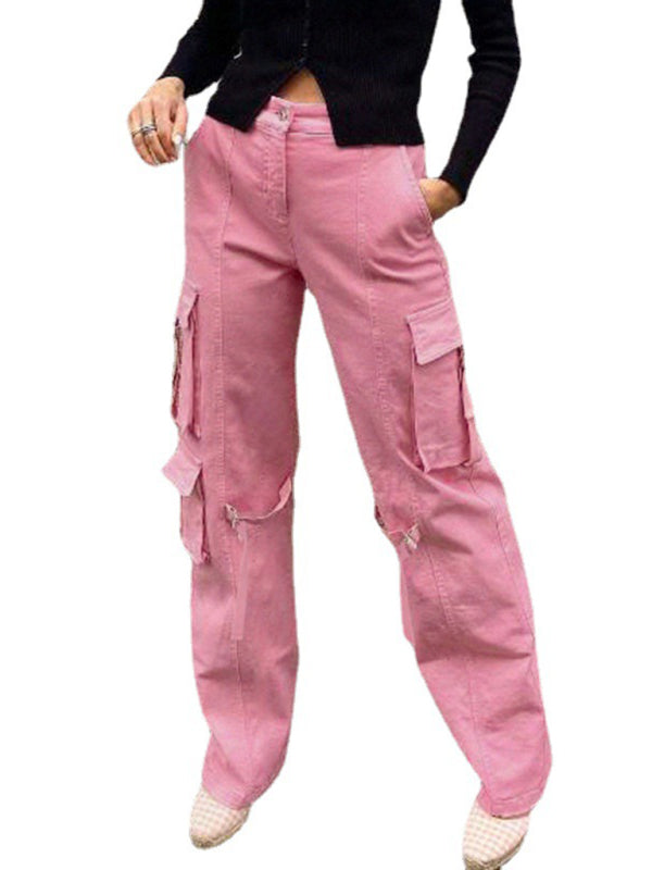 Solid Color Multi Pockets Cargo Pants kakaclo