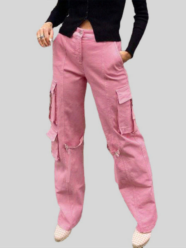 Solid Color Multi Pockets Cargo Pants kakaclo