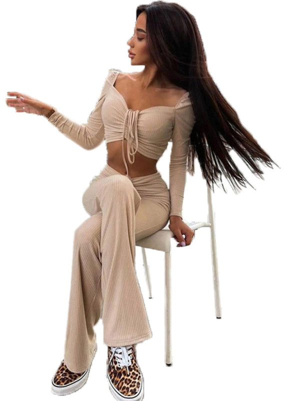 Long Sleeve Square Neck Shirt & Pant Set kakaclo