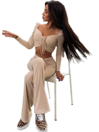 Long Sleeve Square Neck Shirt & Pant Set kakaclo