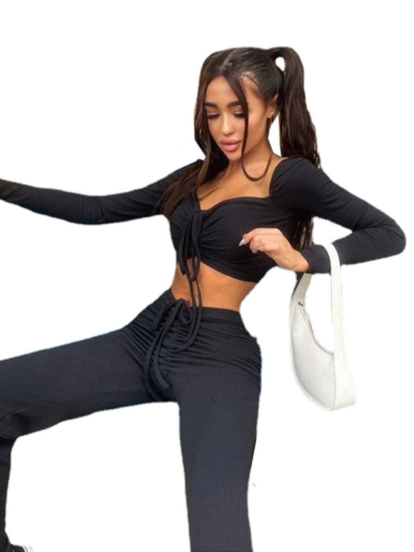 Long Sleeve Square Neck Shirt & Pant Set kakaclo