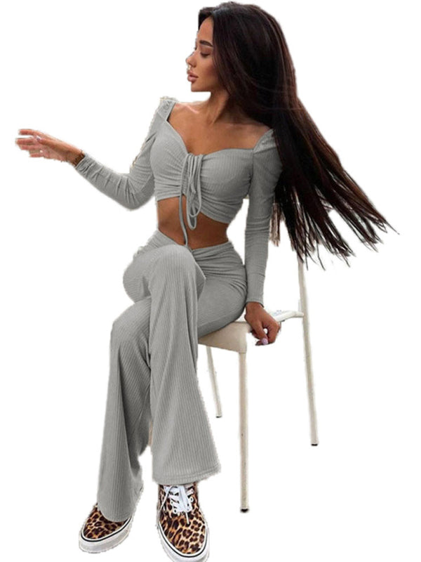 Long Sleeve Square Neck Shirt & Pant Set kakaclo