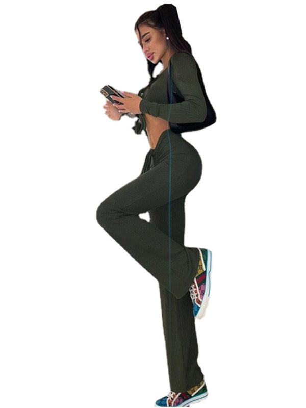 Long Sleeve Square Neck Shirt & Pant Set kakaclo