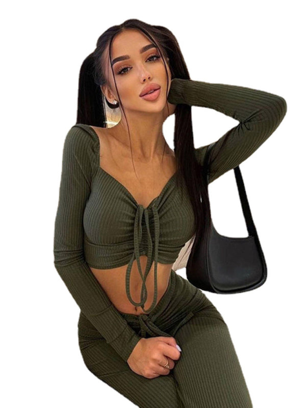 Long Sleeve Square Neck Shirt & Pant Set kakaclo