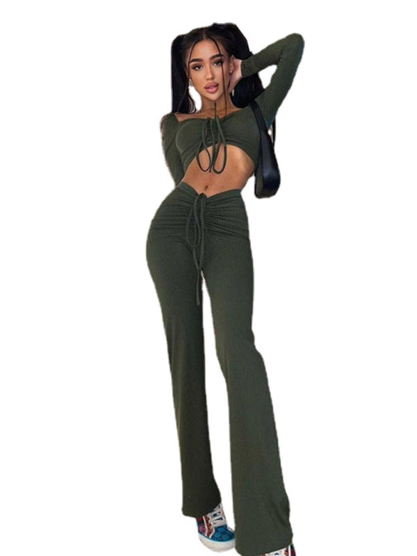 Long Sleeve Square Neck Shirt & Pant Set kakaclo