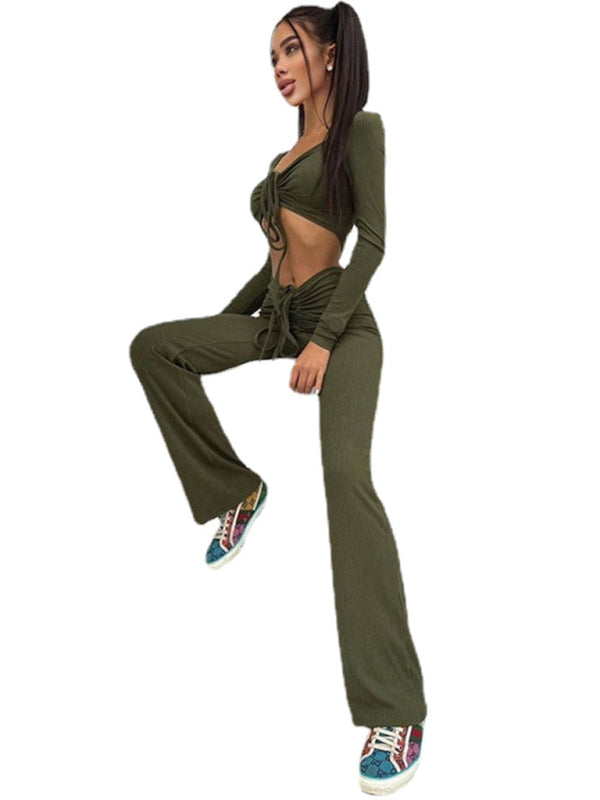 Long Sleeve Square Neck Shirt & Pant Set kakaclo