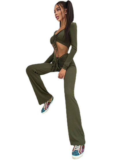 Long Sleeve Square Neck Shirt & Pant Set kakaclo