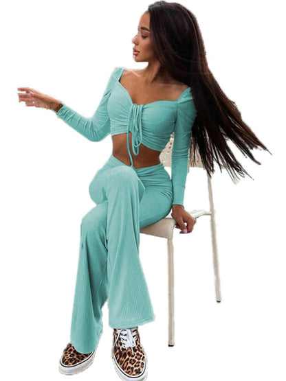 Long Sleeve Square Neck Shirt & Pant Set kakaclo