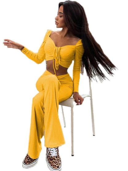 Long Sleeve Square Neck Shirt & Pant Set kakaclo