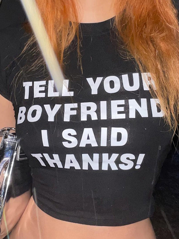 Crew Neck Graphic Print Short Sleeve Crop Top Tee kakaclo