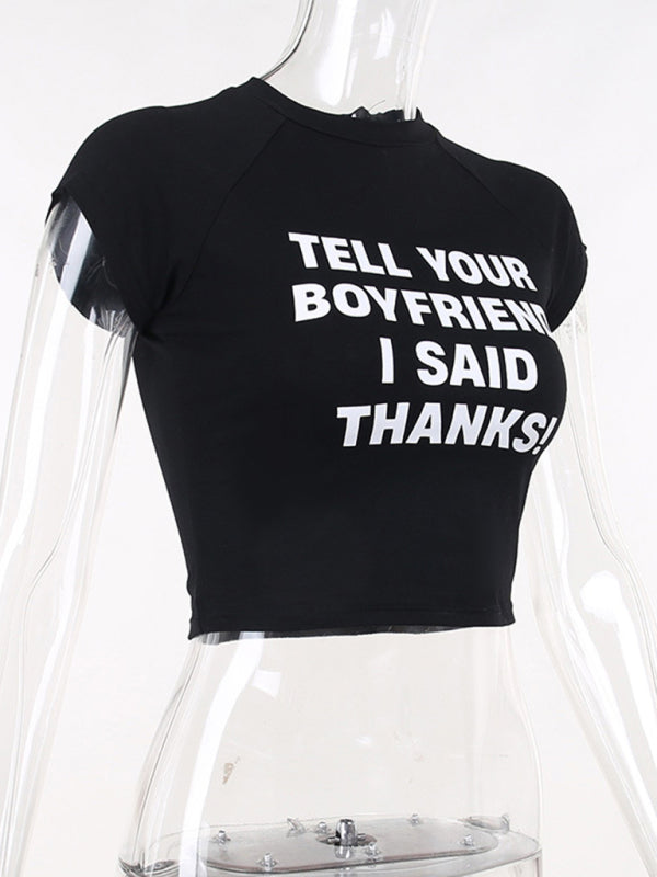 Crew Neck Graphic Print Short Sleeve Crop Top Tee kakaclo