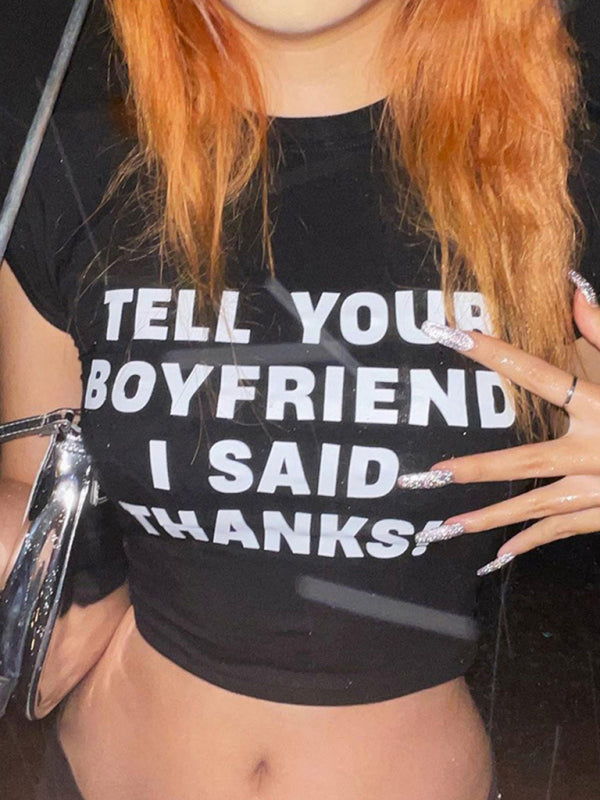 Crew Neck Graphic Print Short Sleeve Crop Top Tee kakaclo