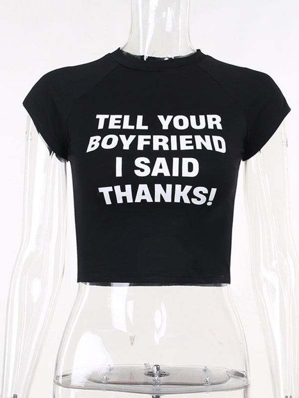 Crew Neck Graphic Print Short Sleeve Crop Top Tee kakaclo