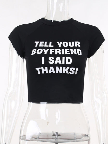 Crew Neck Graphic Print Short Sleeve Crop Top Tee kakaclo