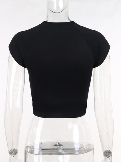 Crew Neck Graphic Print Short Sleeve Crop Top Tee kakaclo