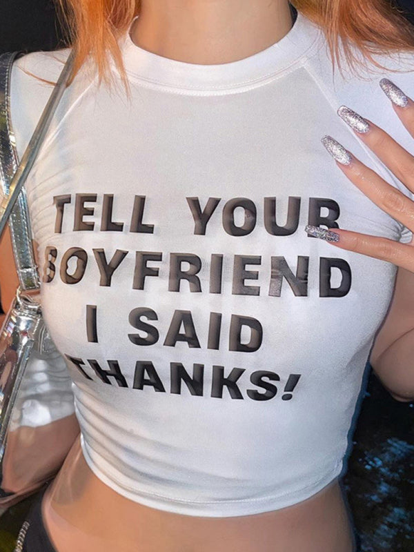 Crew Neck Graphic Print Short Sleeve Crop Top Tee kakaclo