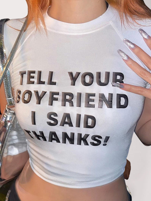 Crew Neck Graphic Print Short Sleeve Crop Top Tee kakaclo