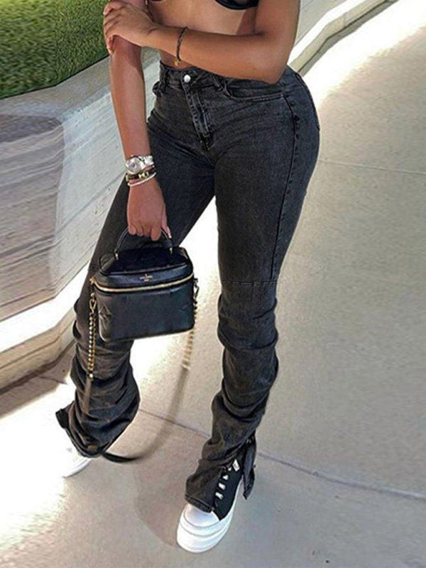 High Rise Slit Slim Fit Jeans kakaclo