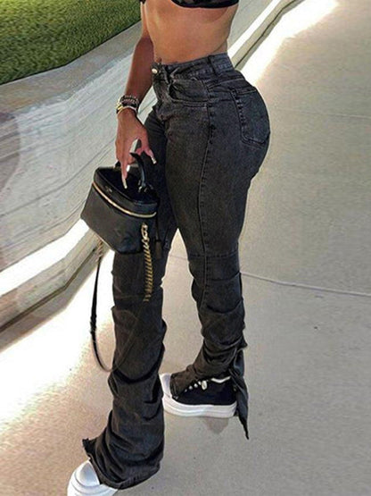 High Rise Slit Slim Fit Jeans kakaclo