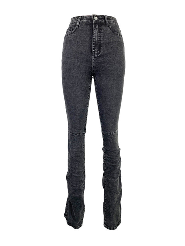 High Rise Slit Slim Fit Jeans kakaclo