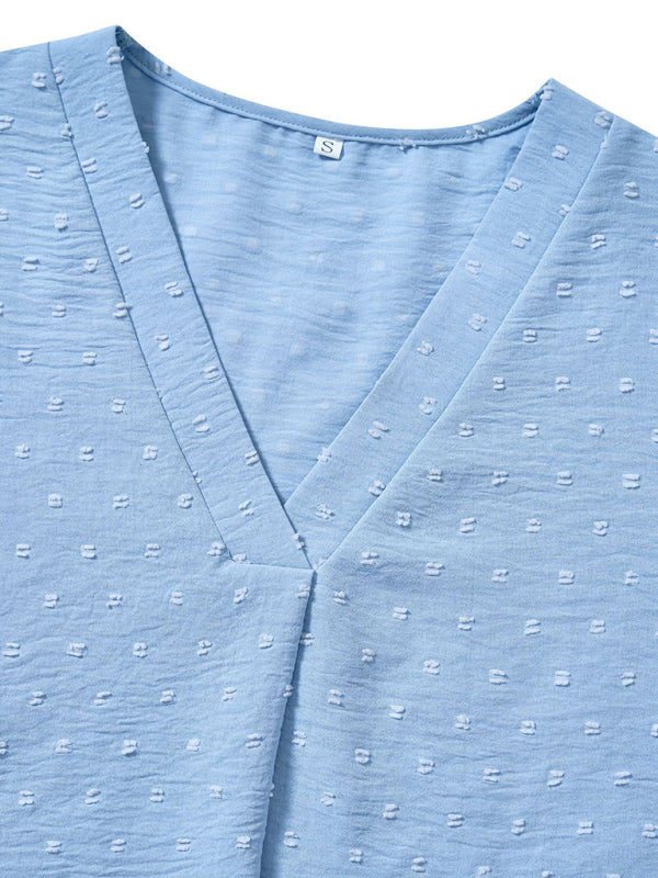 Solid Color Loose V-neck Three-quarter Sleeve Top kakaclo