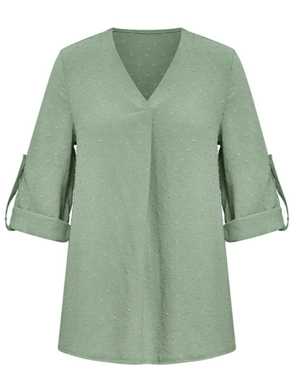Solid Color Loose V-neck Three-quarter Sleeve Top kakaclo