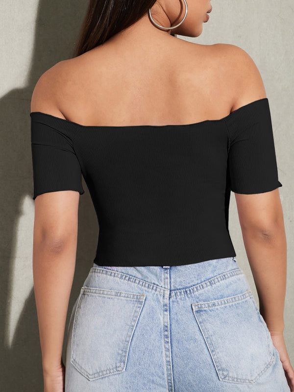 Solid Color Off-the-shoulder Ruched Crop Top kakaclo