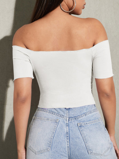 Solid Color Off-the-shoulder Ruched Crop Top kakaclo