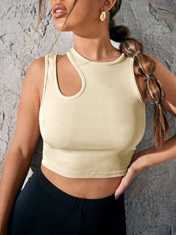 Solid Color Cut Out Ribbed Tank Top kakaclo