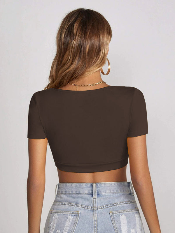 Staple Rib Scoop Neck Short Sleeve Crop Top kakaclo