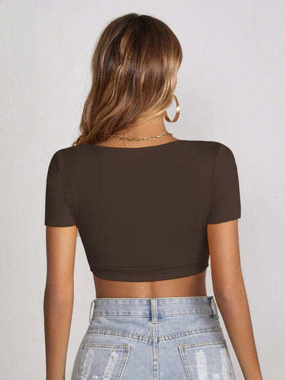 Staple Rib Scoop Neck Short Sleeve Crop Top kakaclo