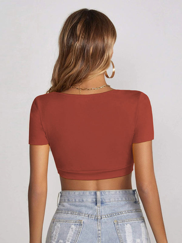 Staple Rib Scoop Neck Short Sleeve Crop Top kakaclo