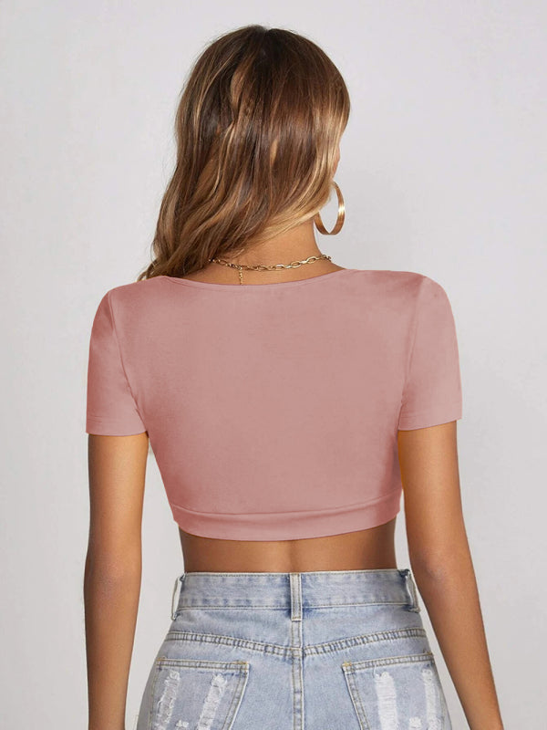 Staple Rib Scoop Neck Short Sleeve Crop Top kakaclo
