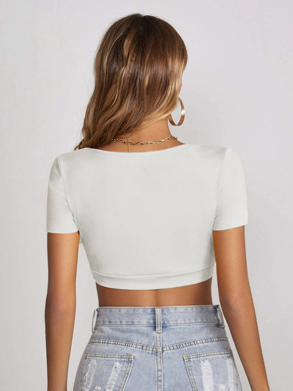 Staple Rib Scoop Neck Short Sleeve Crop Top kakaclo