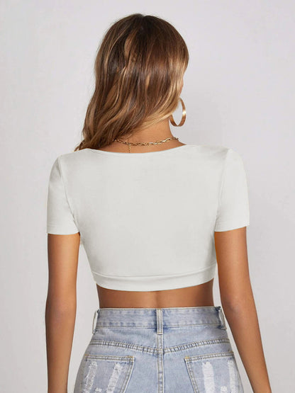 Staple Rib Scoop Neck Short Sleeve Crop Top kakaclo